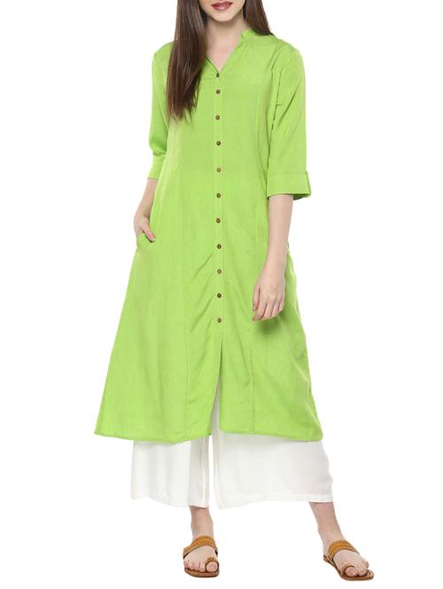 green cotton aline kurta - 14527333 - Standard Image - 1