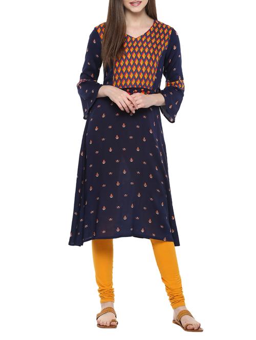 blue viscose a-line kurta - 14527335 - Very Small Image - 1