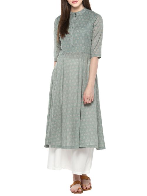 green cotton flared kurta - 14527341 - Standard Image - 1