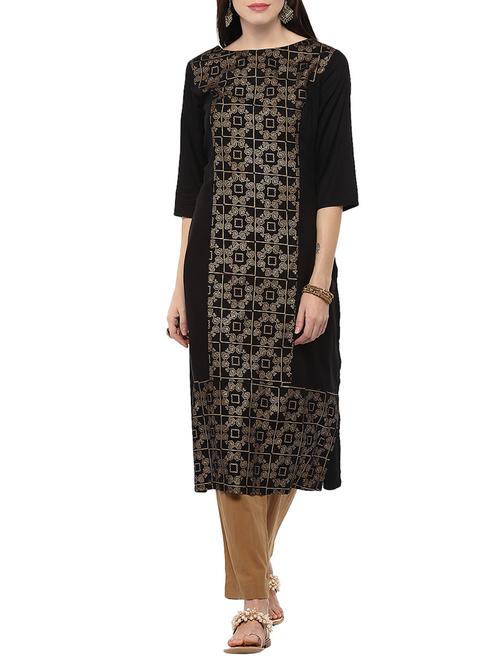 black viscose straight kurta - 14527347 - Very Small Image - 1