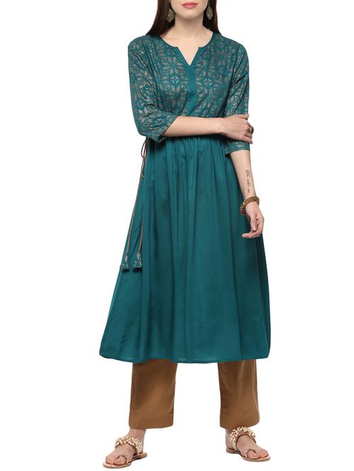 blue viscose flared kurta - 14527351 - Standard Image - 1