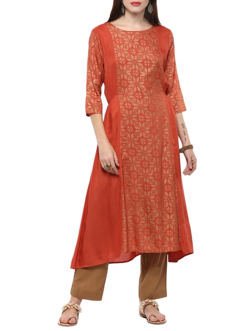 orange viscose flared kurta - 14527352 - Very Small Image - 1