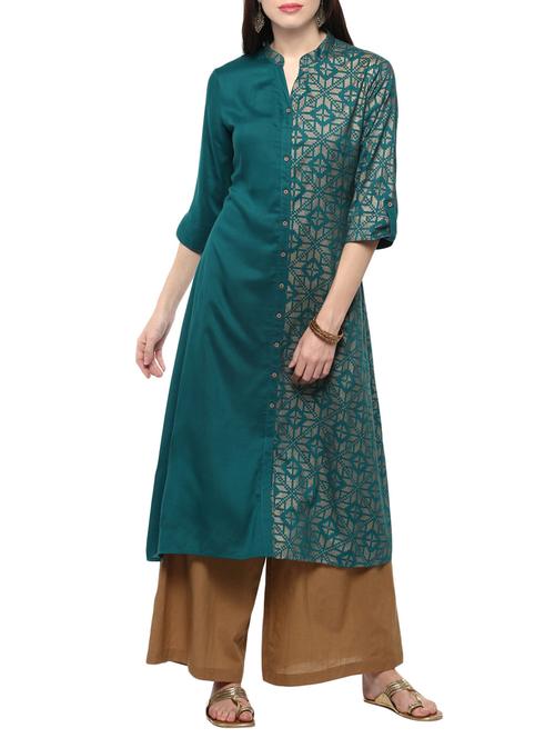 blue viscose straight kurta - 14527356 - Standard Image - 1