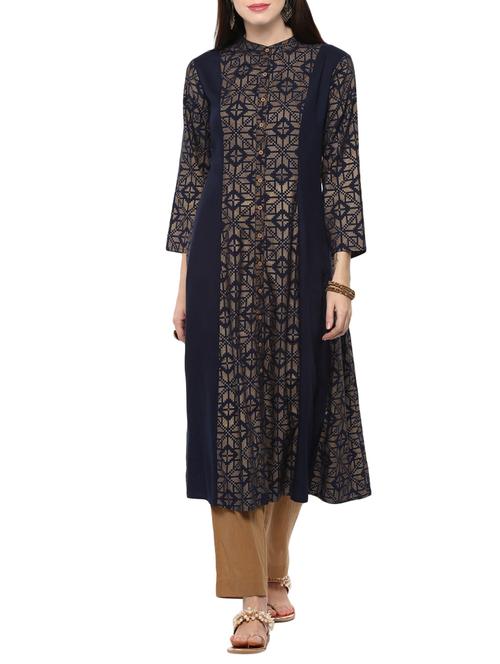 blue viscose flared kurta - 14527357 - Standard Image - 1
