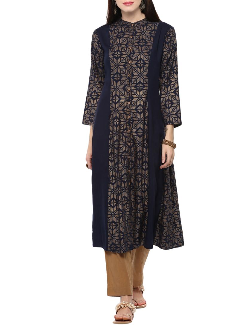 blue viscose flared kurta - 14527357 - Zoom Image - 1