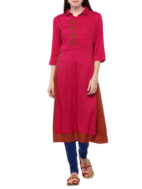 pink viscose aline kurta - 14527359 - Very Small Image - 1