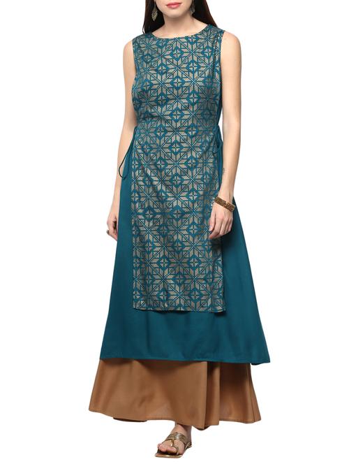 blue viscose layered kurta - 14527367 - Very Small Image - 1