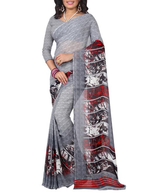 grey georgette printed saree with blouse - 14527381 - Standard Image - 1