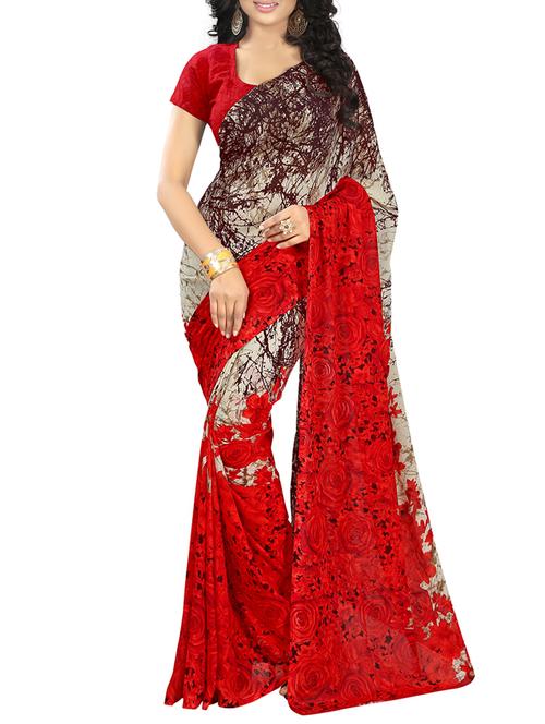 Multicolored printed saree with blouse - 14527388 - Very Small Image - 1