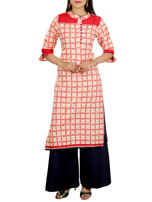 red cotton straight kurta - 14527436 - Standard Image - 1