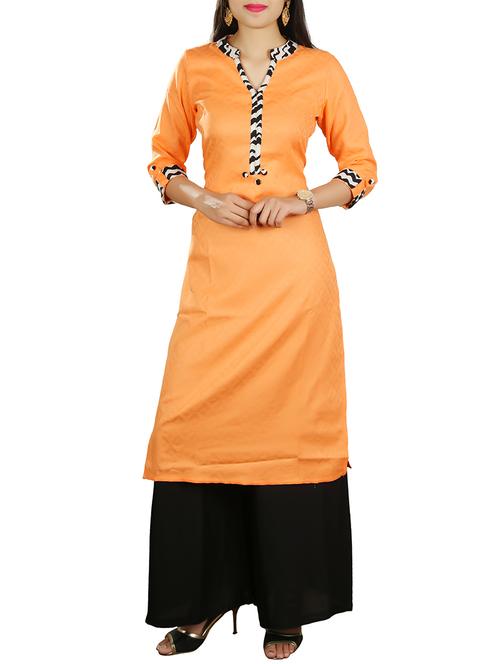 orange satin straight kurta - 14527439 - Very Small Image - 1