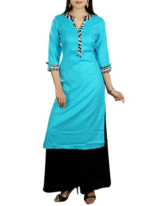 sky blue satin straight kurta - 14527441 - Very Small Image - 1
