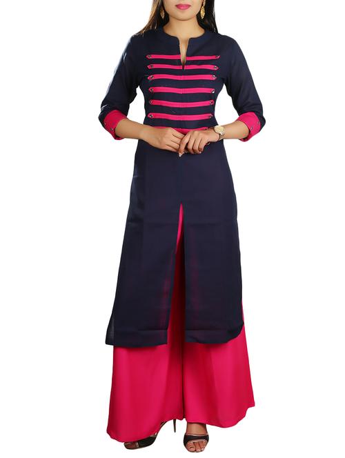 blue cotton straight kurta - 14527445 - Standard Image - 1