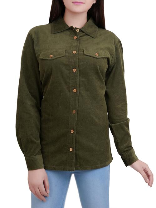 green cotton corduroy shirt - 14527839 - Standard Image - 1