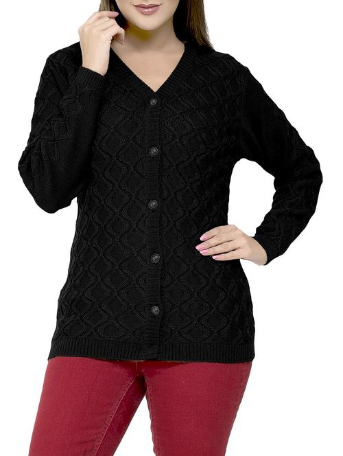 solid black woolen cardigan - 14527877 - Very Small Image - 1