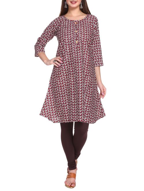 maroon cotton flared kurta - 14527878 - Very Small Image - 1
