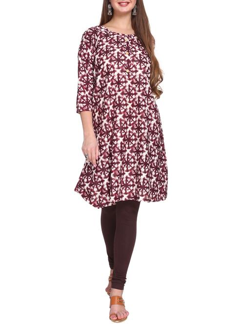 maroon cotton flared kurta - 14527880 - Very Small Image - 1