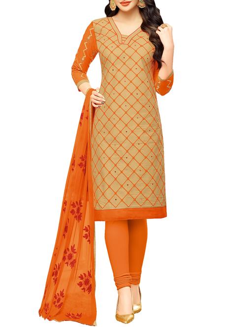 beige churidaar suits dress material - 14527886 - Standard Image - 1