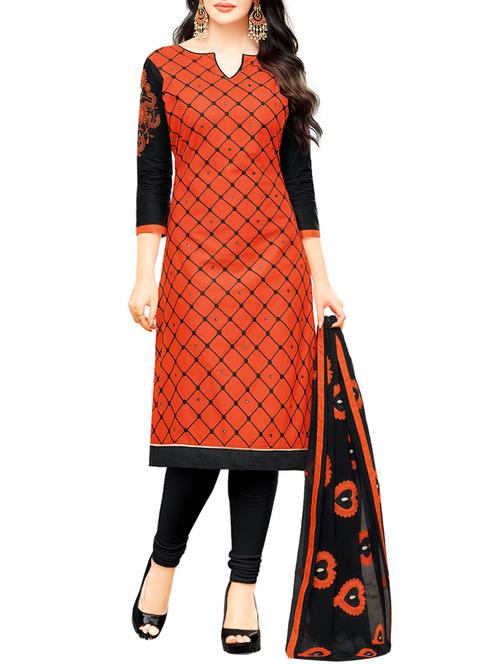 orange churidaar suits dress material - 14527892 - Standard Image - 1