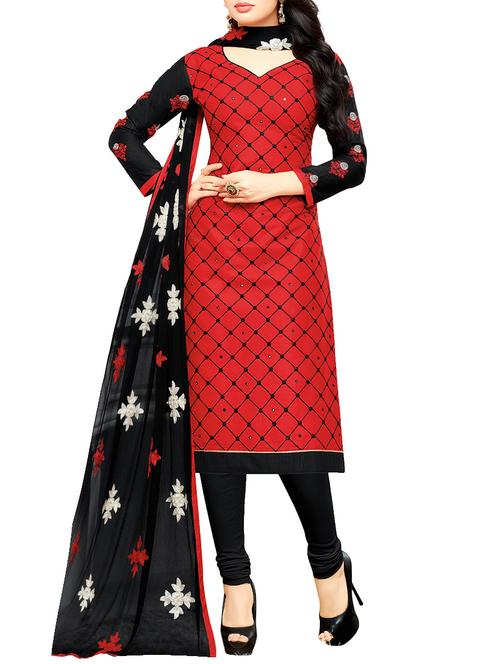 red churidaar suits dress material - 14527897 - Standard Image - 1