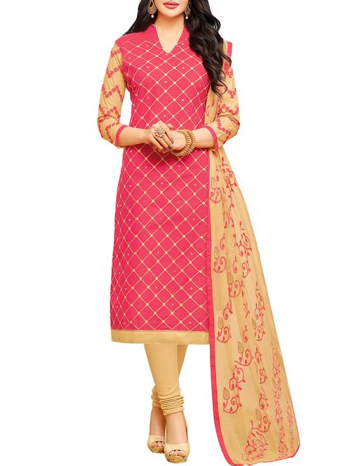 pink churidaar suits dress material - 14527898 - Very Small Image - 1