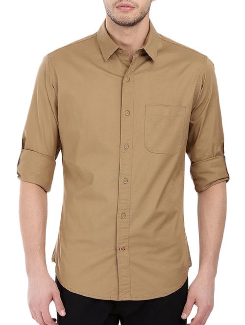 beige cotton casual shirt - 14528099 - Very Small Image - 1