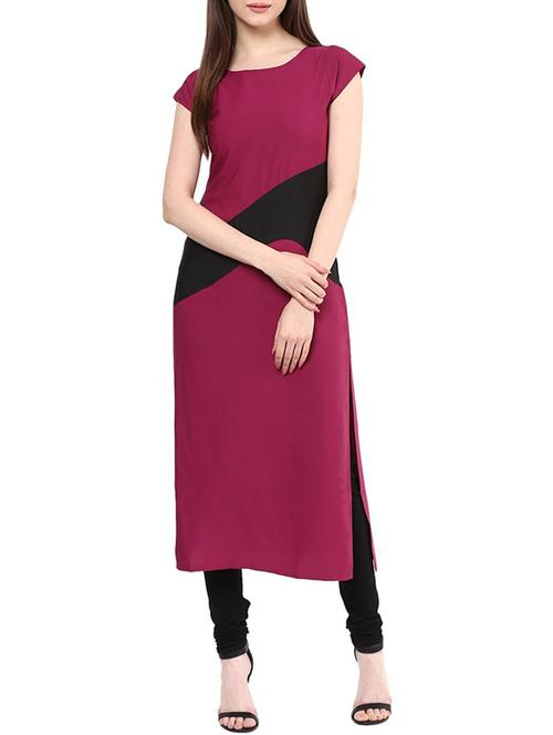 Magenta crepe straight kurta - 14528195 - Very Small Image - 1