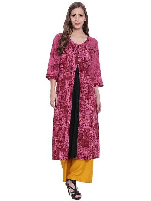 pink rayon straight kurta - 14528289 - Very Small Image - 1