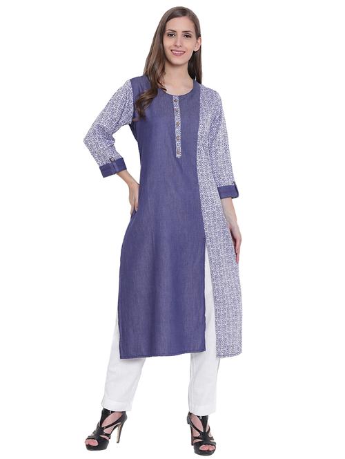 blue cotton straight kurta - 14528290 - Very Small Image - 1