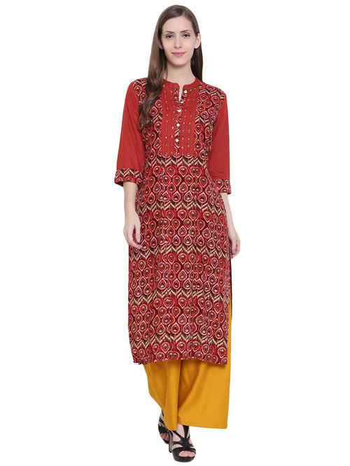 red rayon straight kurta - 14528292 - Very Small Image - 1