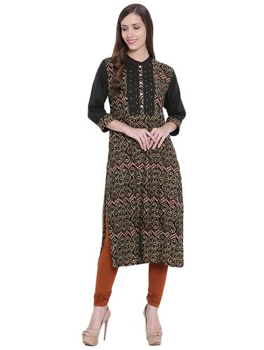 green rayon straight kurta - 14528293 - Very Small Image - 1
