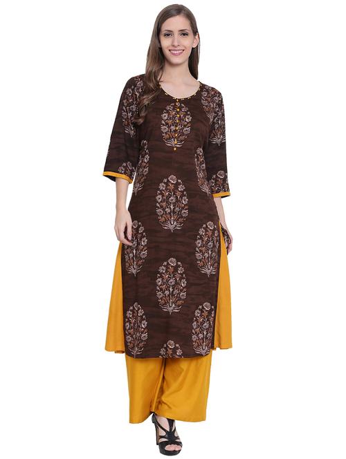 brown rayon aline kurta - 14528299 - Very Small Image - 1