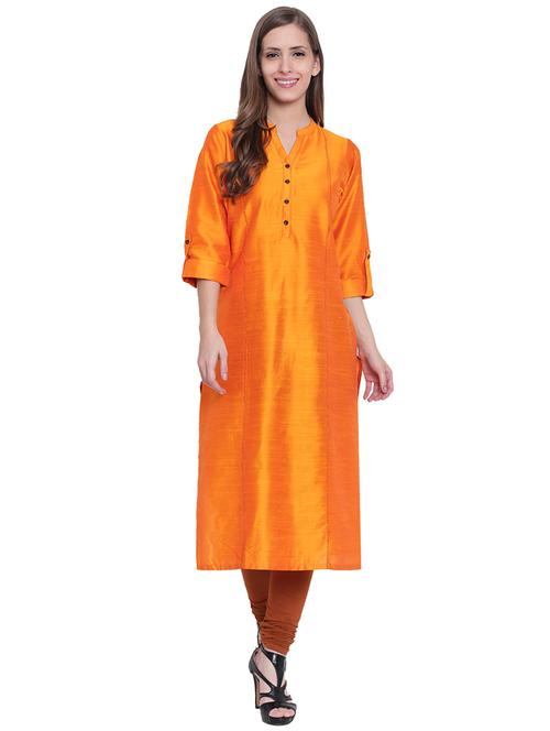 orange dupion straight kurta - 14528302 - Very Small Image - 1