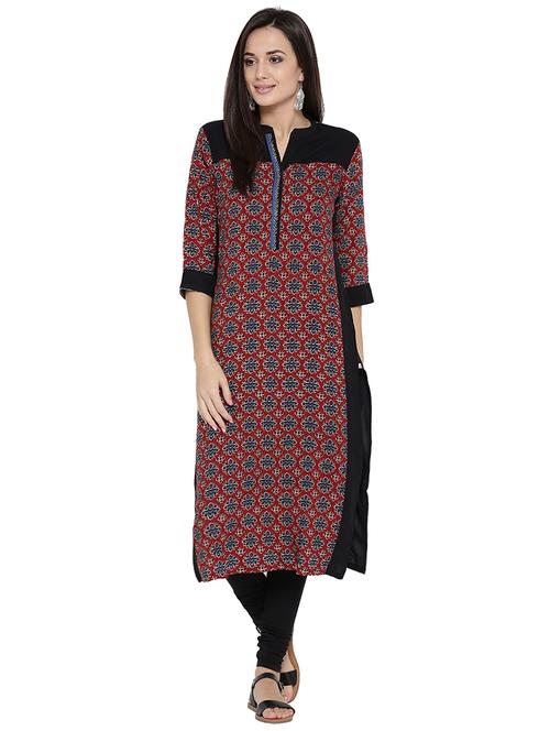maroon rayon straight kurta - 14528308 - Very Small Image - 1