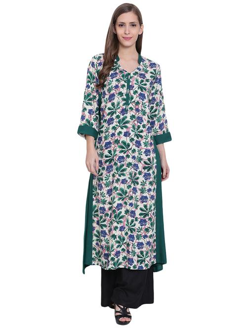 green rayon aline kurta - 14528309 - Very Small Image - 1