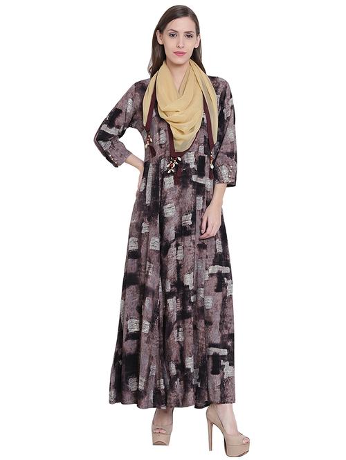 brown rayon fusion kurta - 14528316 - Very Small Image - 1