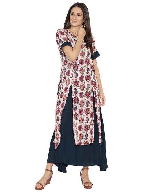 multi colored rayon layered kurta - 14528322 - Very Small Image - 1
