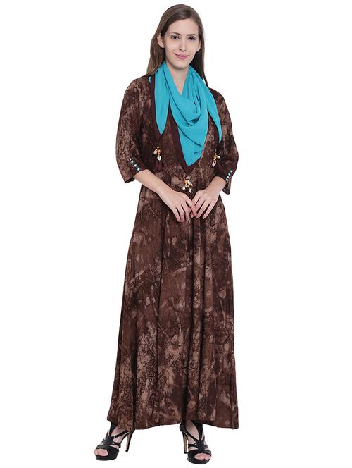 brown rayon fusion kurta - 14528325 - Very Small Image - 1