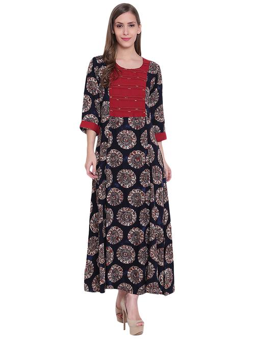 blue rayon flared kurta - 14528328 - Very Small Image - 1