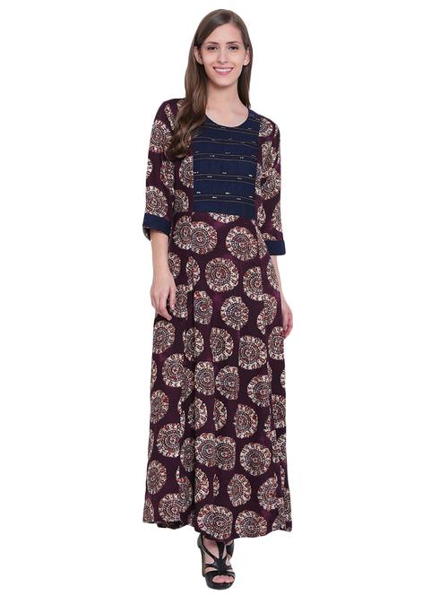 wine rayon flared kurta - 14528329 - Very Small Image - 1