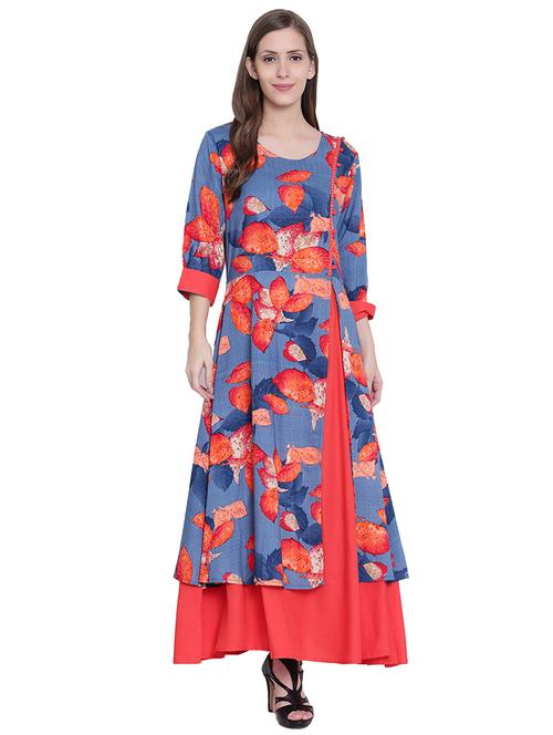 orange rayon layered kurta - 14528331 - Very Small Image - 1