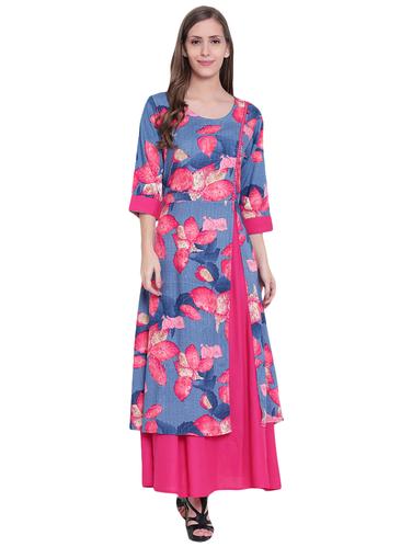 pink rayon layered kurta - 14528332 - Very Small Image - 1