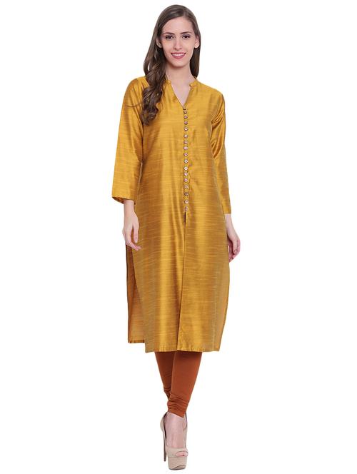 gold dupion straight kurta - 14528345 - Very Small Image - 1