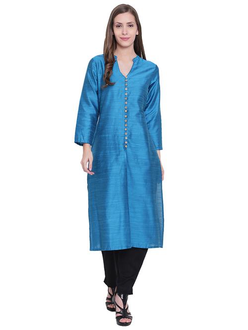 blue dupion straight kurta - 14528347 - Very Small Image - 1