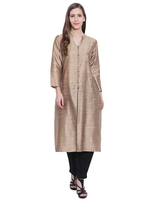 beige dupion straight kurta - 14528349 - Very Small Image - 1