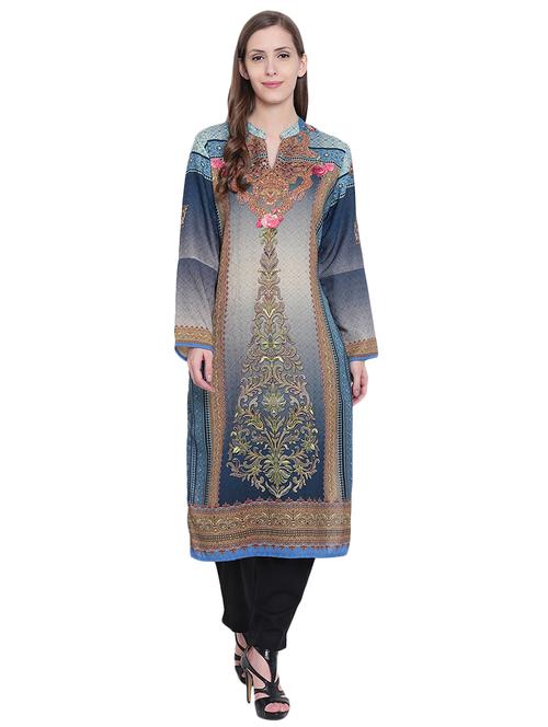 blue pashmina woolen kurta - 14528382 - Very Small Image - 1
