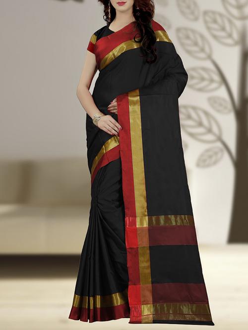 black tussar silk bordered saree with blouse - 14528426 - Very Small Image - 1
