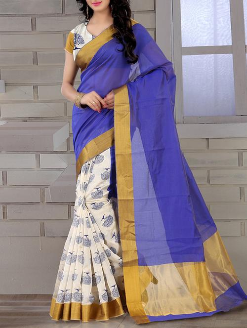Sky blue tussar silk half and half saree with blouse - 14528446 - Very Small Image - 1