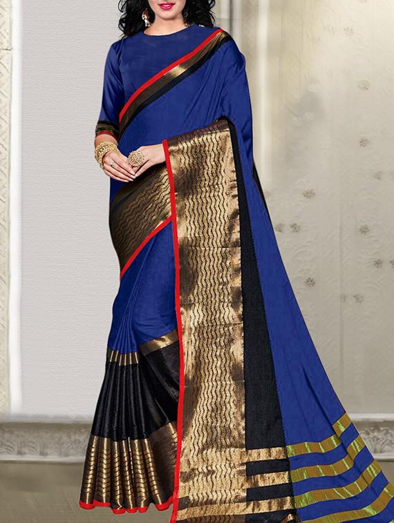 blue silk blend mysore saree with blouse - 14528473 - Zoom Image - 1
