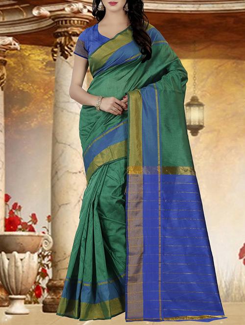 green tussar silk bordered saree with blouse - 14528478 - Very Small Image - 1